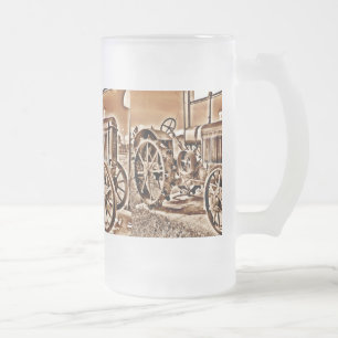 Caneca De Cerveja Vidro Jateado Sepia Clássica de Equipamento de Fazenda de Trato