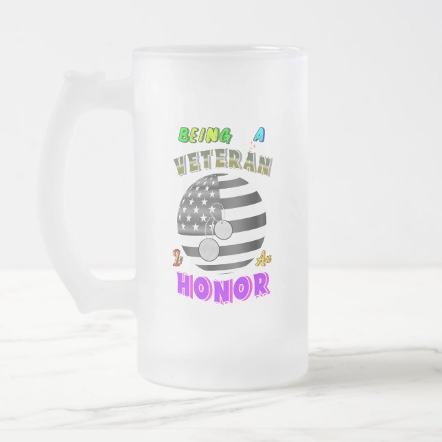 Caneca De Cerveja Vidro Jateado Ser Veterano É Uma Honra (Esquerda)