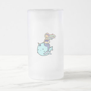 Caneca De Cerveja Vidro Jateado Sereia com Cabelo Arco-Íris Pet Narwal