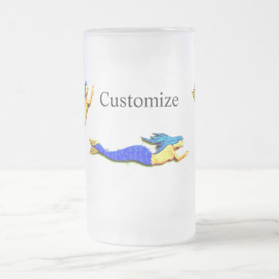 Caneca De Cerveja Vidro Jateado sereias azuis submarinas