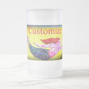 Caneca De Cerveja Vidro Jateado sereias-rosa mosaicas submarinas