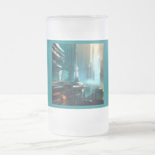 Caneca De Cerveja Vidro Jateado SF Cidade Futurística 3