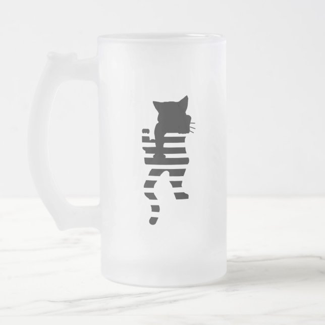 Caneca De Cerveja Vidro Jateado Silhouette Gato Preto (Esquerda)