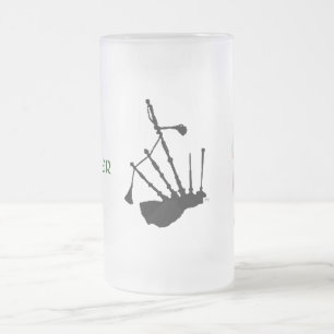 Caneca De Cerveja Vidro Jateado Silhueta de Gaita de Foles