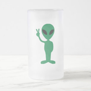 Caneca De Cerveja Vidro Jateado Silhueta pequena da alienígena do homem verde da