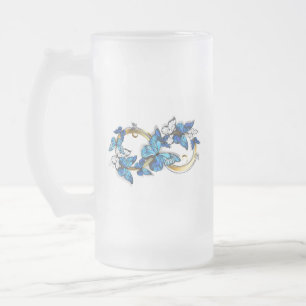 Caneca De Cerveja Vidro Jateado Símbolo infinito de borboletas azuis Morpho