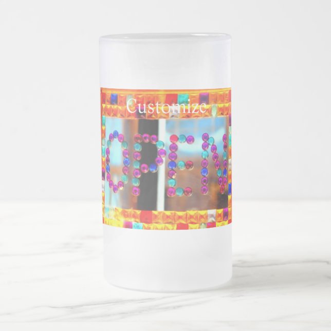 Caneca De Cerveja Vidro Jateado sinal de abertura do compartimento de vidro (Centro)