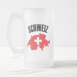 Caneca De Cerveja Vidro Jateado Sinalizador de Mapa de Suiça Schweiz