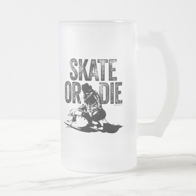Caneca De Cerveja Vidro Jateado Skate Ou Morrer (Hockey) Fosco Vidro De Cerveja (Direita)