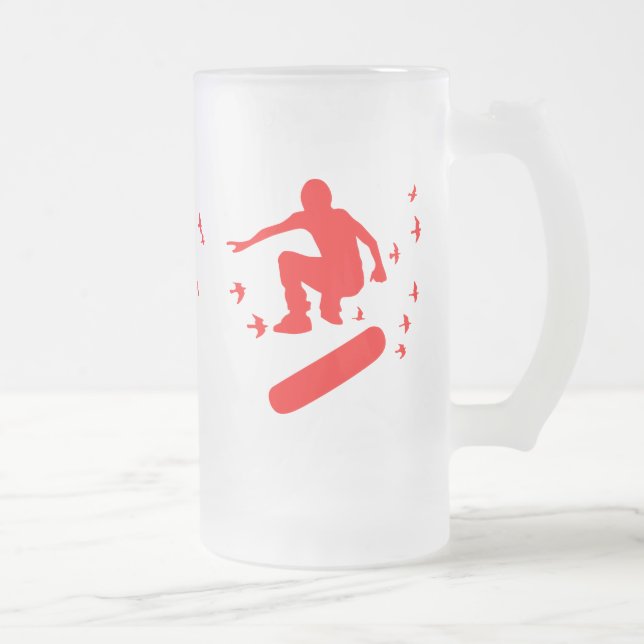 Caneca De Cerveja Vidro Jateado skateboard. prancha com pássaros. (Direita)