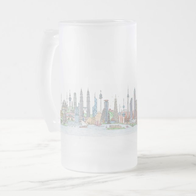 Caneca De Cerveja Vidro Jateado Skyline do Mundo (Frente Esquerda)