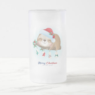 Caneca De Cerveja Vidro Jateado Sloth de Natal