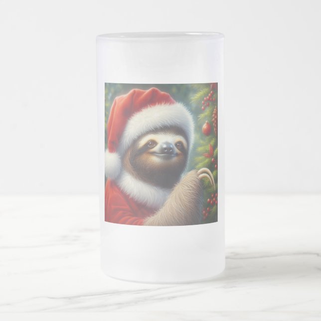 Caneca De Cerveja Vidro Jateado Sloth Santa Claus (Centro)