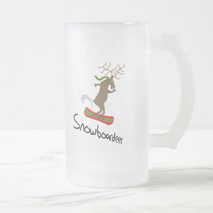 Caneca De Cerveja Vidro Jateado Snowboardeer Funny Snowboard Reindeer