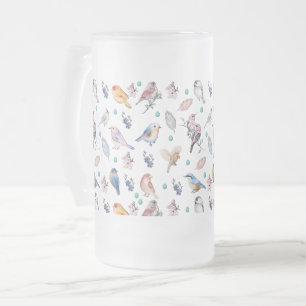 Caneca De Cerveja Vidro Jateado Spring Birds Pattern