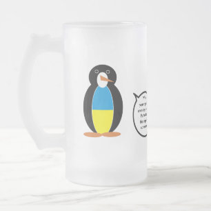 Caneca De Cerveja Vidro Jateado Sra. Pinguim Personalizada Falando Ucraniano 