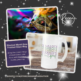 Caneca De Cerveja Vidro Jateado Stacked Mardi Gras Design Frosted Glass Mug