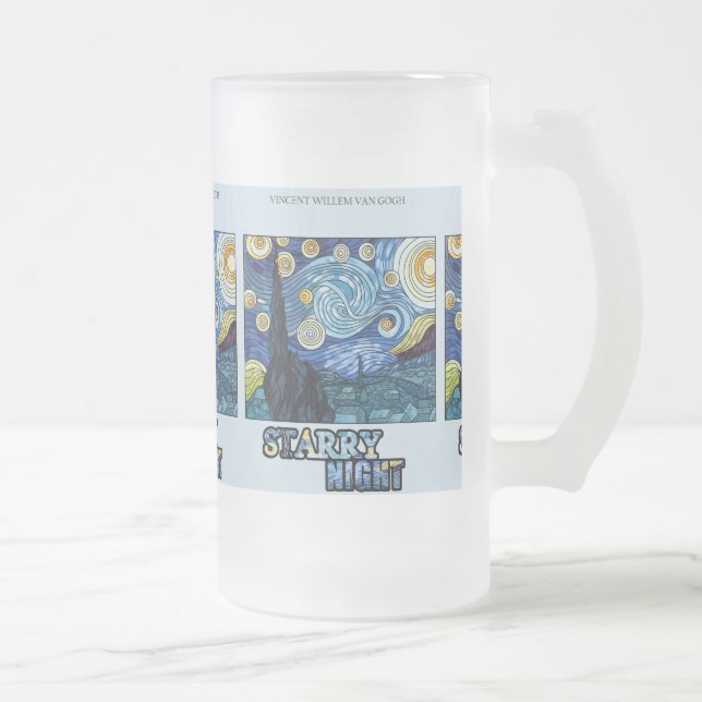 Caneca De Cerveja Vidro Jateado Starry Night Fosco Mug (Direita)