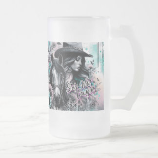Caneca De Cerveja Vidro Jateado Stay Wild Cowgirl Frosted Mug