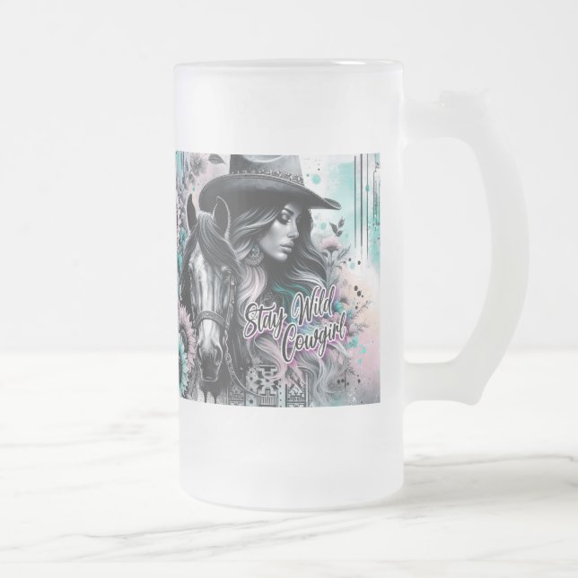 Caneca De Cerveja Vidro Jateado Stay Wild Cowgirl Frosted Mug (Direita)
