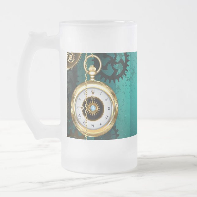 Caneca De Cerveja Vidro Jateado Steampunk Jewelry Watch em um fundo verde (Esquerda)