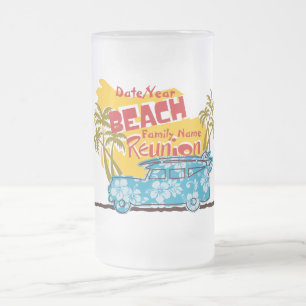 Caneca De Cerveja Vidro Jateado Sumário da Família de Praia Reunião Personalizável