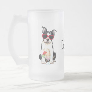 Caneca De Cerveja Vidro Jateado Summer Boston Terrier