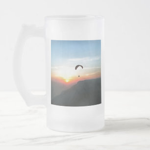 Caneca De Cerveja Vidro Jateado Sunset Paraglide Wanderlust Arte Esportiva Extreme