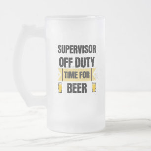 Caneca De Cerveja Vidro Jateado Supervisor De Dever. Tempo Para A Cerveja