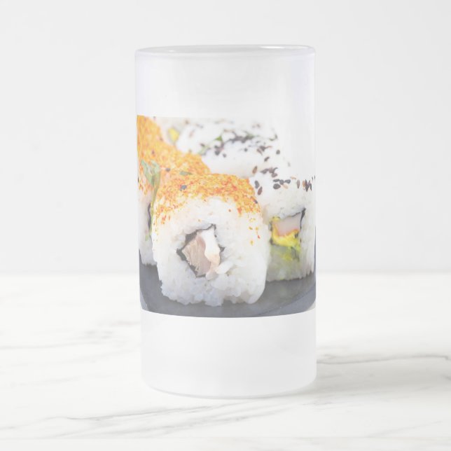 Caneca De Cerveja Vidro Jateado Sushi num prato (Centro)