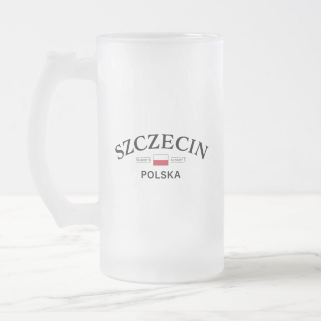 Caneca De Cerveja Vidro Jateado Szczecin Polska (Poland) Polish Coordinates (Esquerda)