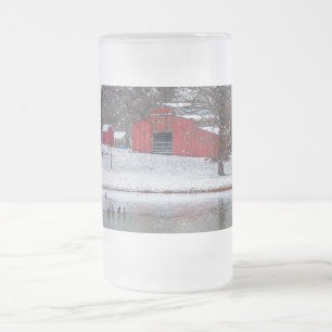Caneca De Cerveja Vidro Jateado Tampão Vermelho Em Fosco De Vidro Para A Neve