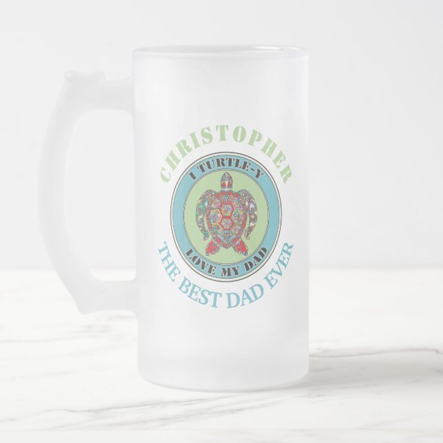Caneca De Cerveja Vidro Jateado Tartaruga branca "joga com palavras" (Esquerda)
