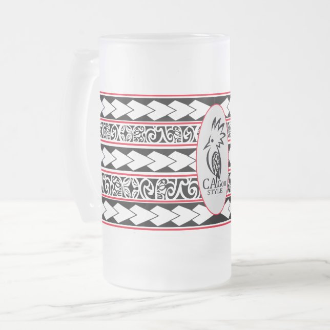 Caneca De Cerveja Vidro Jateado Tasse en verre glacé. Tribal Ethnic/ Rouge (Frente Esquerda)