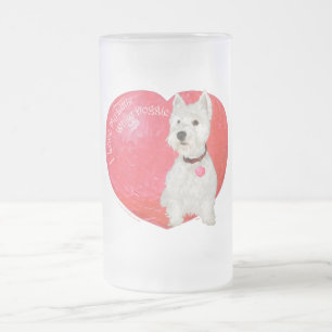 Caneca De Cerveja Vidro Jateado Térmita de West Highland Branco do Dia dos Namorad