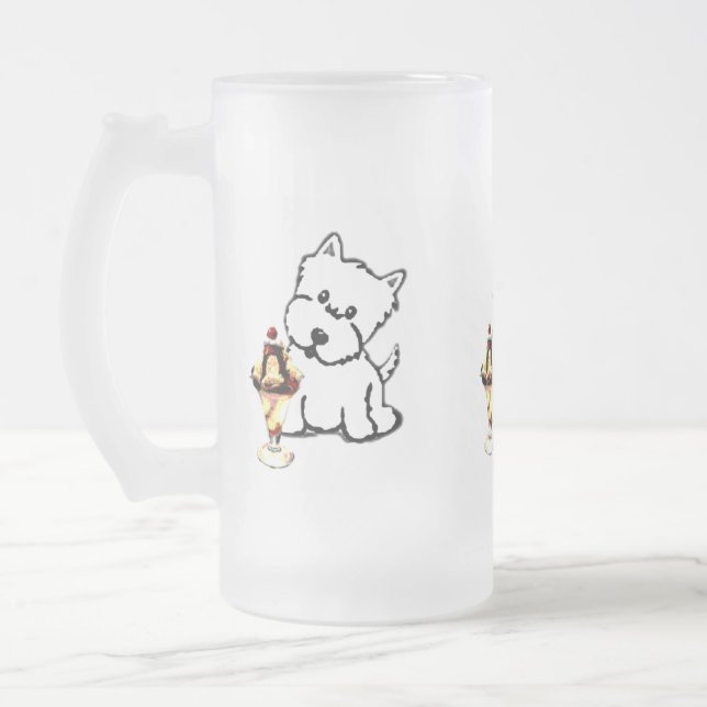 Caneca De Cerveja Vidro Jateado Terrier e creme (Esquerda)