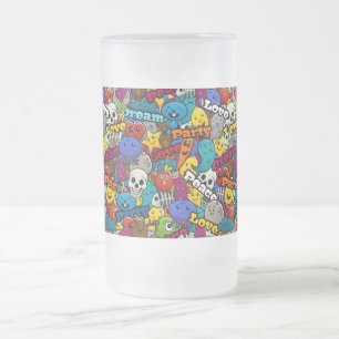 Caneca De Cerveja Vidro Jateado Teste padrão colorido dos caráteres dos grafites