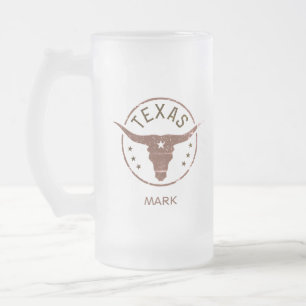 Caneca De Cerveja Vidro Jateado Texas Longhorn Personalizado