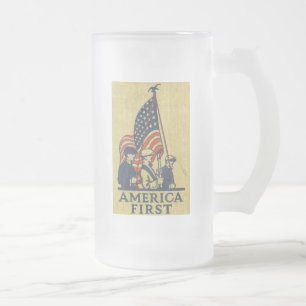Caneca De Cerveja Vidro Jateado Texto de Vintage do Primeiro Patriota Americano de