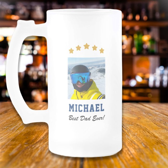 Caneca De Cerveja Vidro Jateado Texto Personalizado de Fotografia do Melhor Pai Ci (Criador carregado)