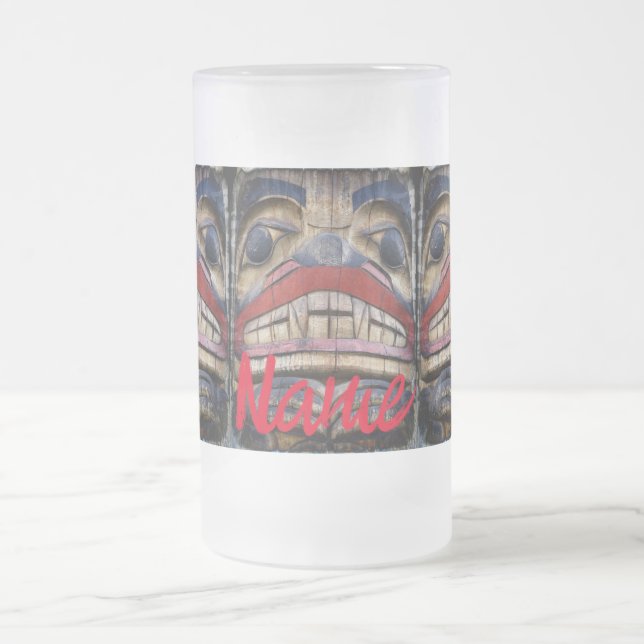 Caneca De Cerveja Vidro Jateado Thunder_Cove Totem de Rosto Polar (Centro)