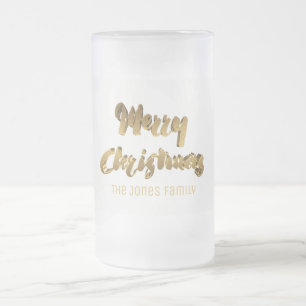 Caneca De Cerveja Vidro Jateado Tipografia de texto Dourado Feliz Natal Faux