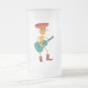 Caneca De Cerveja Vidro Jateado Toca violão esqueleto festivo