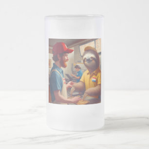 Caneca De Cerveja Vidro Jateado Trabalhador de Comida Rápida Lenta