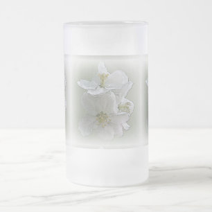 Caneca De Cerveja Vidro Jateado três flores brancas