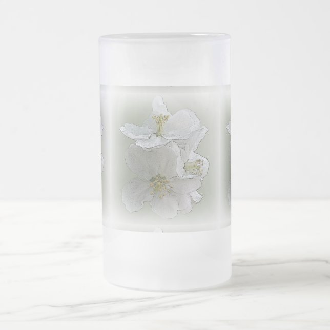 Caneca De Cerveja Vidro Jateado três flores brancas (Centro)