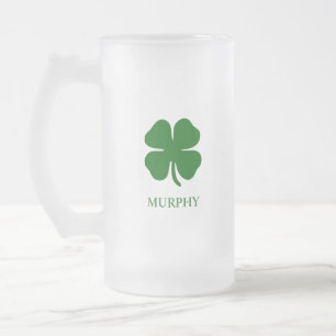 Caneca De Cerveja Vidro Jateado Trevo de Quatro Folhas Verde Irlandês