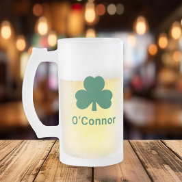 Caneca De Cerveja Vidro Jateado Trevo Verde Irlandês Nome Personalizado