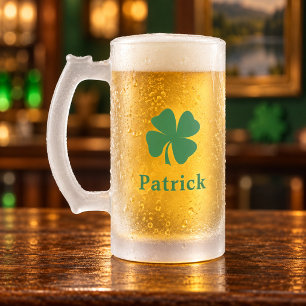 Caneca De Cerveja Vidro Jateado Trevo Verde Irlandês Nome Próprio Personalizado