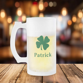 Caneca De Cerveja Vidro Jateado Trevo Verde Irlandês Nome Próprio Personalizado